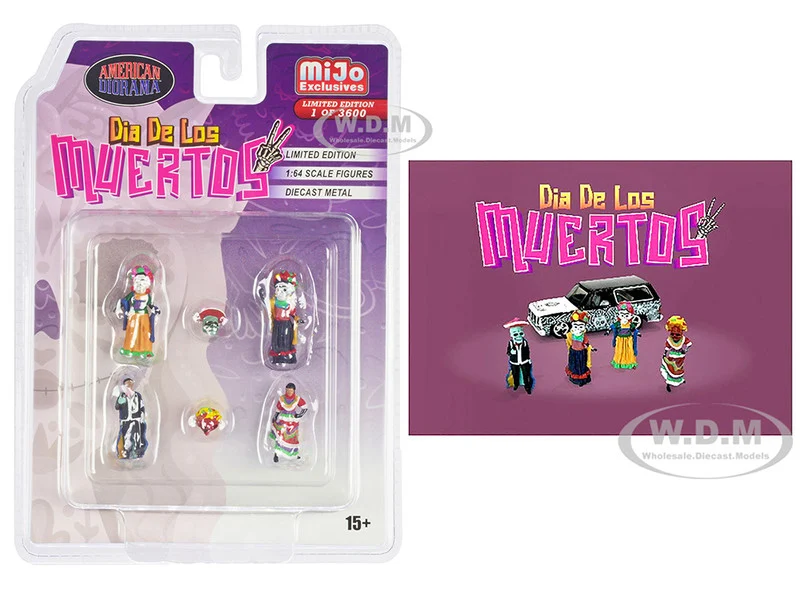 "Dia de los Muertos 2" 6 piece Diecast Set (4 Figures, 2 Masks) Limited Edition to 3600 pieces Worldwide for 1/64 Scale Models by American Diorama - Accessories