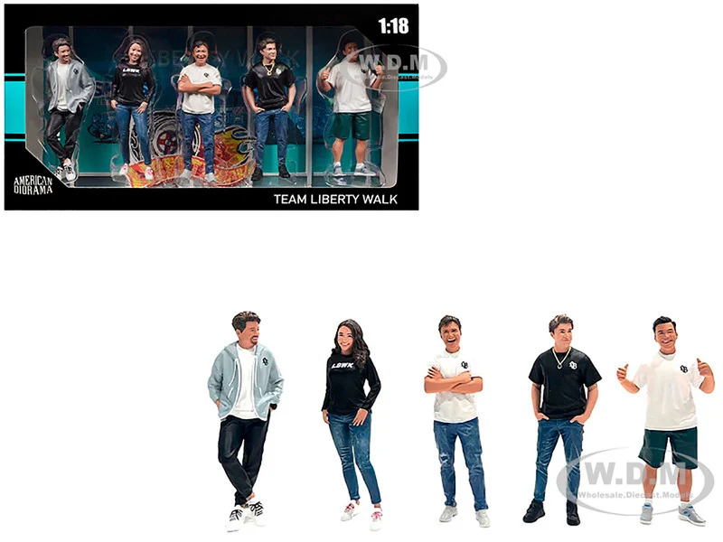 "Team Liberty Walk" 5 piece Figure Set for 1/18 Scale Models by American Diorama - Accessories