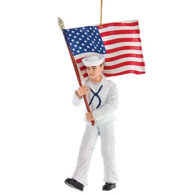 Navy Sailor w/ American Flag Ornament NA2191 - Kurt S. Adler