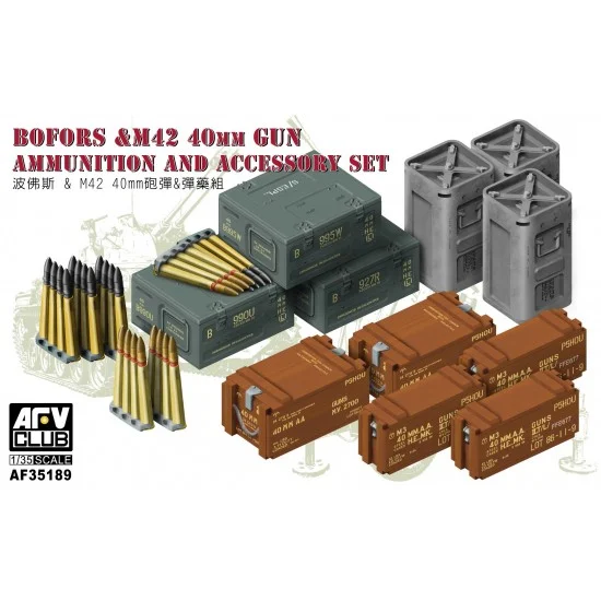 AFV Club AF35189 1/35 Bofors & M42 40mm Gun Ammunition and Accessory Set - Military Vehicles & Tanks