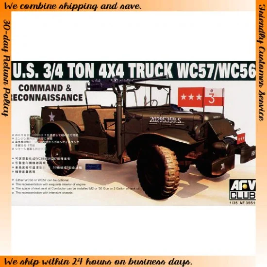 AFV Club AF35S16 1/35 US 3/4 ton 4x4 Truck WC57/WC56 (Command & Reconnaissance) - Military Vehicles & Tanks