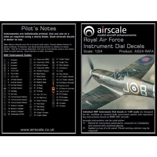Airscale AS24RAFA 1/24 WWII RAF Cockpit Decals (Remastered in Full Colour) - Model Planes