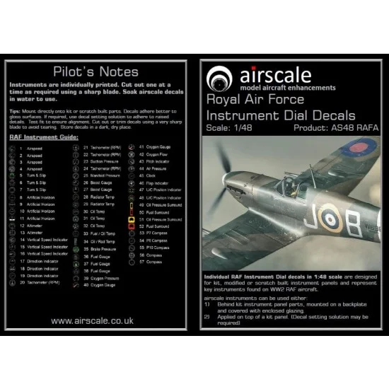Airscale AS48RAFA 1/48 WWII RAF Cockpit Decals (Remastered in Full Colour) - Model Planes