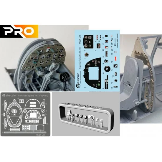 Airscale PE24VIII 1/24 Spitfire Mk VIII Cockpit Instrument Panel and Ancillaries Upgrade set for Airfix kit - Model Planes