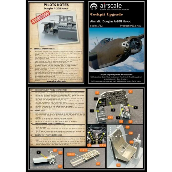 Airscale PE32HAV 1/32 Douglas A20G Havoc Cockpit Upgrade Detail set for HK Models - Model Planes