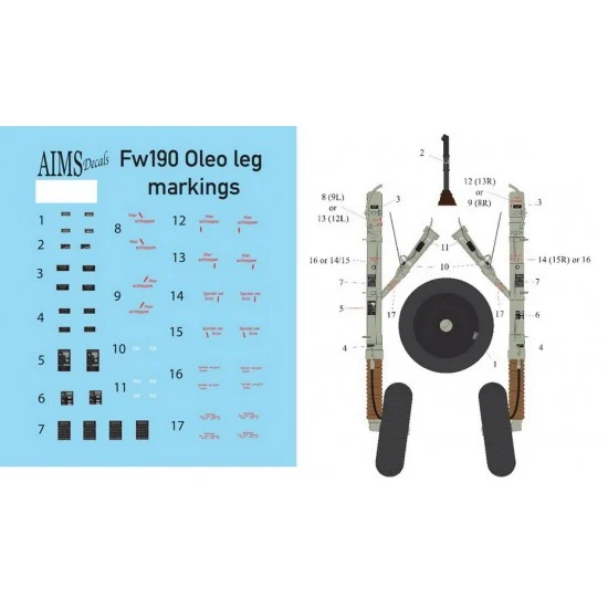 AIMS 32D024 1/32 Focke-Wulf Fw 190 Oleo Leg Markings and Extras Decals