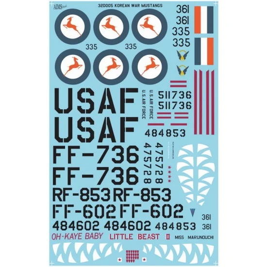 AIMS 32D005 1/32 Korean War North-American F-51 Mustangs Decals