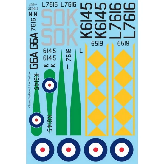 AIMS 32D019 1/32 Gloster Gladiator Mk I and Sea Gladiator Decals - Model Planes
