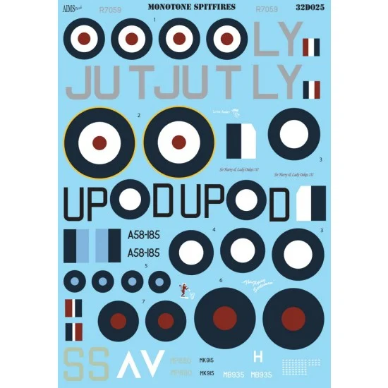 AIMS 32D025 1/32 Monotone Spitfires Decals - Model Planes