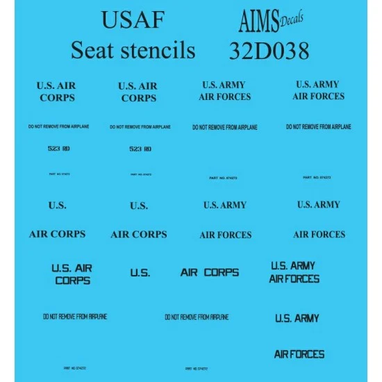 AIMS 32D038 1/32 USAF Bombers Seat Stencils Decal - Model Planes