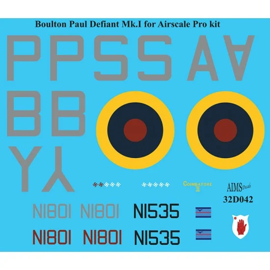 AIMS 32D042 1/32 Boulton-Paul Defiant Mk.I Decal for Airscale Pro kit