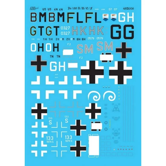 AIMS 48D006 Decals for 1/48 Junkers Ju Ju 188 Collection - Model Planes