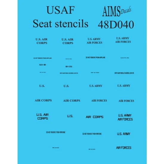 AIMS 48D040 1/48 USAF Bombers Seat Stencils Decal - Model Planes