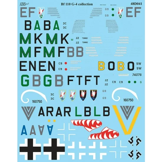 AIMS 48D041 1/48 Messerschmitt Bf-110G-4 Decals Collection