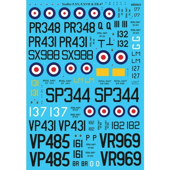 AIMS 48D043 1/48 F.XV, F.XVII and FR.47 Supermarine Seafires Decal - Model Planes