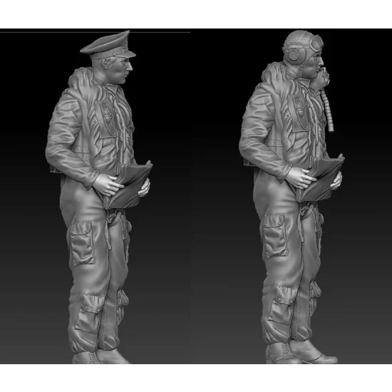 AIMS 48F002 1/48 RAF/FAA 1950's Pilots (2 figures w/Flying Helmet & FAA Peaked Cap) - Model Figures