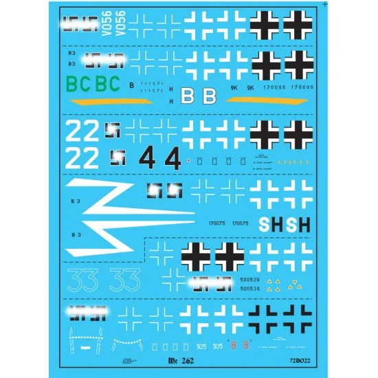 AIMS 72D022 1/72 Messerschmitt Me 262 Collection Decals - Model Planes