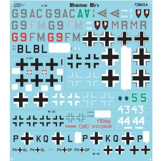 AIMS 72D024 1/72 Monotone Messerschmitt Bf-110 Decals