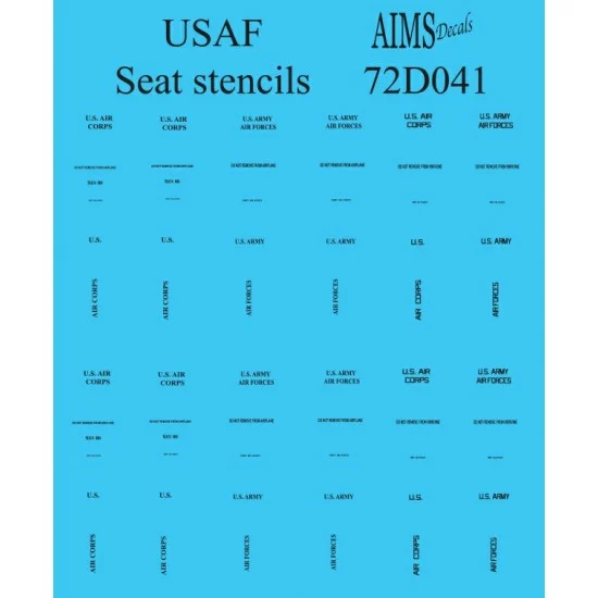 AIMS 72D041 1/72 USAF Bombers Seat Stencils - Model Planes