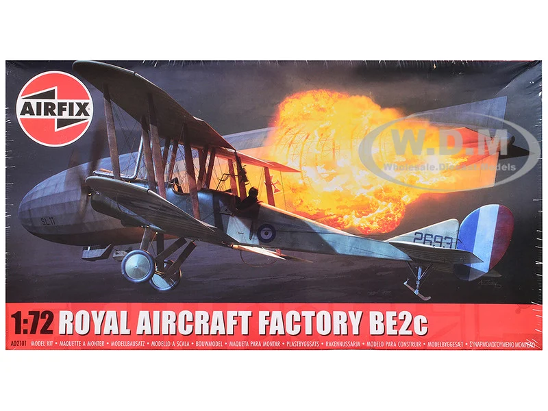 Level 2 Model Kit Royal Aircraft Factory BE2c Aircraft with 2 Scheme Options 1/72 Plastic Model Kit by Airfix - Military Models
