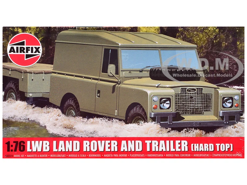 Level 1 Model Kit Land Rover LWB (Hard Top) Truck and Trailer with 2 Scheme Options 1/76 Plastic Model Kit by Airfix - Range/Land Rover Models