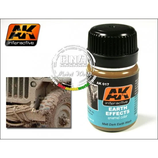 AK Interactive AK-017 Enamel Paint - Earth Effects (Matt Dark Earth Wash) 35ml