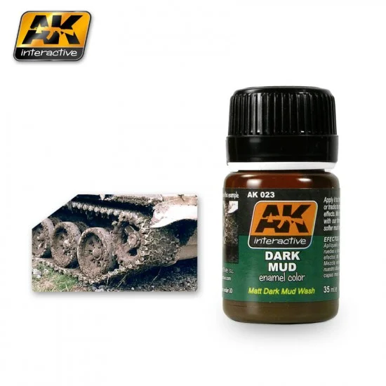 AK Interactive AK-023 Enamel Paint - Dark Mud Effect (Matt Dark Mud Wash) 35ml