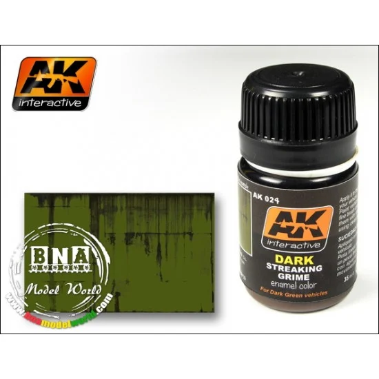 AK Interactive AK-024 Enamel Paint - Dark Streaking Grime (for Dark Green Vehicles) 35ml