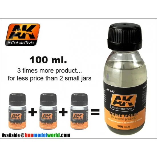 AK Interactive AK-047 White Spirit - Thinner for All Enamel Washes, Filters and Oils 100ml