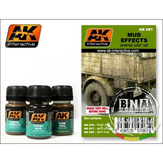 AK Interactive AK-061 Enamel Paint Set - Mud Effects (3 x 35ml Enamel Colours)