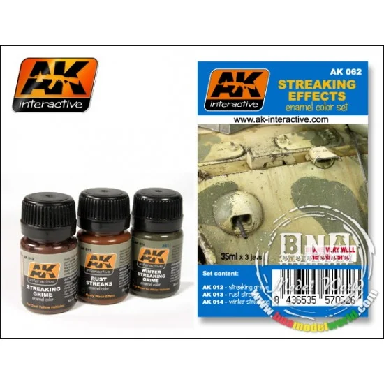 AK Interactive AK-062 Enamel Paint Set - Streaking Effects (3 x 35ml Enamel Colours)