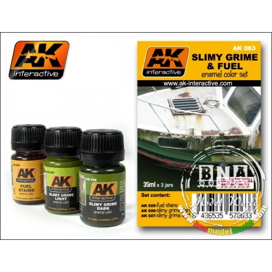 AK Interactive AK-063 Enamel Paint Set - Slimy Grime & Fuel Effects (3 x 35ml Enamel Colours)