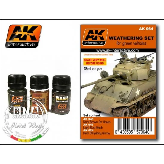 AK Interactive AK-064 Green Vehicles Weathering Set (3x 35ml Enamel Colours )