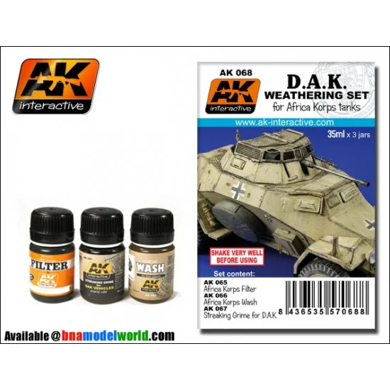 AK Interactive AK-068 DAK Weathering Set for Africa Korps Tanks (35ml x 3)