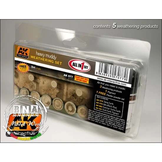 AK Interactive AK-077 Heavy Muddy Weathering Set (3x Enamel Colours & 1x Pigment & 1x Plaster Powder)