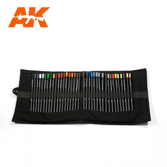 AK Interactive AK-10048 Weathering Pencils Full Range Cloth Case w/37 Water pencil Colours