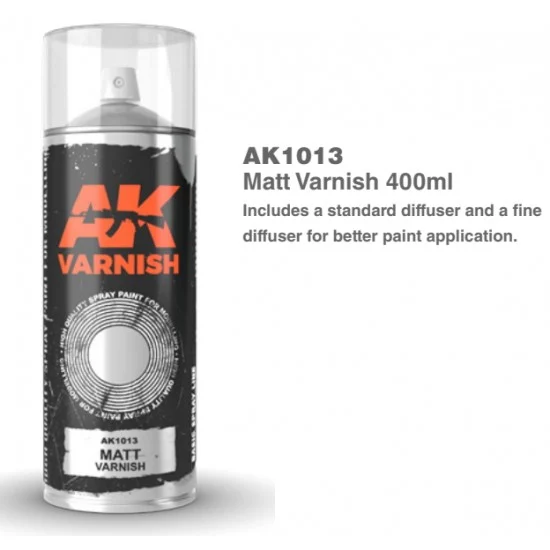 AK Interactive AK-1013 Matt Varnish Spray (400ml) w/Standard & Fine Diffusers