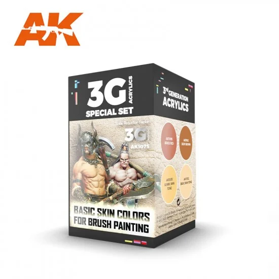AK Interactive AK-1075 Acrylic Paint 3G Set for Wargame - Basic Skin Colours (4x 17ml)