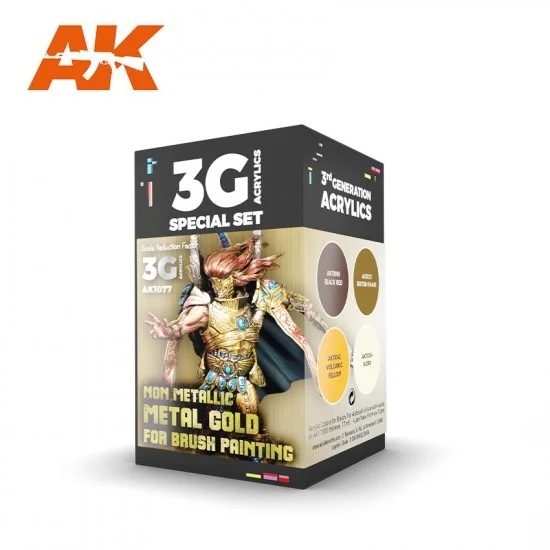 AK Interactive AK-1077 Acrylic Paint 3G Set for Wargame - Non Metallic Metal Gold WB (4x 17ml)