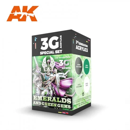 AK Interactive AK-1078 Acrylic Paint 3G Set for Wargame - Emeralds & Green Gems (4x 17ml)