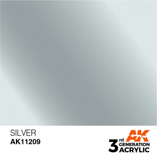 AK Interactive AK-11209 Acrylic Paint (3rd Generation) - Silver (Metallic Colours, 17ml)