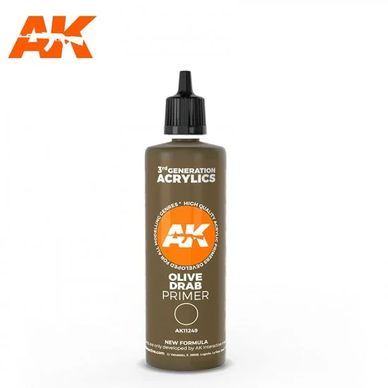 AK Interactive AK-11249 Acrylic Surface Primer - Olive Drab (100ml, 3rd Generation)
