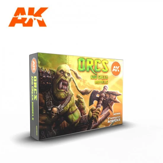 AK Interactive AK-11600 Acrylic Paint (3rd Generation) Set - ORCS and Green Creatures (6x 17ml)