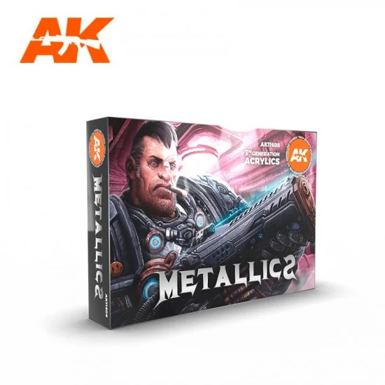 AK Interactive AK-11608 Acrylic Paint (3rd Generation) Set - Metallics (6x 17ml)