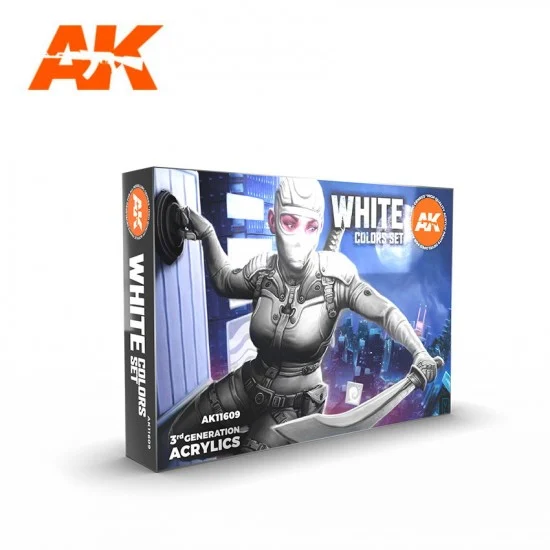 AK Interactive AK-11609 Acrylic Paint (3rd Generation) Set - White (6x 17ml)