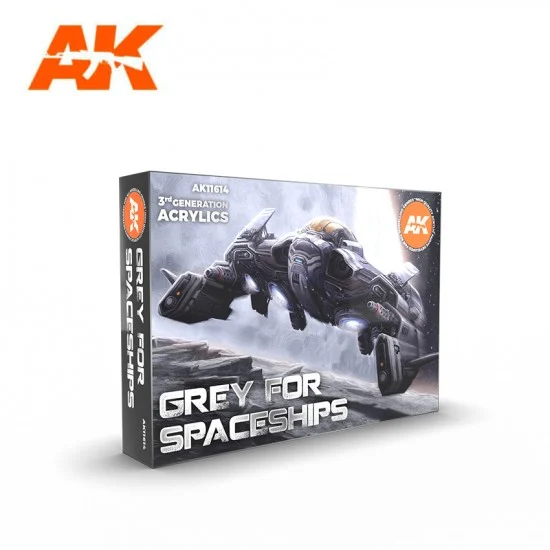 AK Interactive AK-11614 Acrylic Paint (3rd Generation) Set - Grey for Spaceships (6x 17ml)
