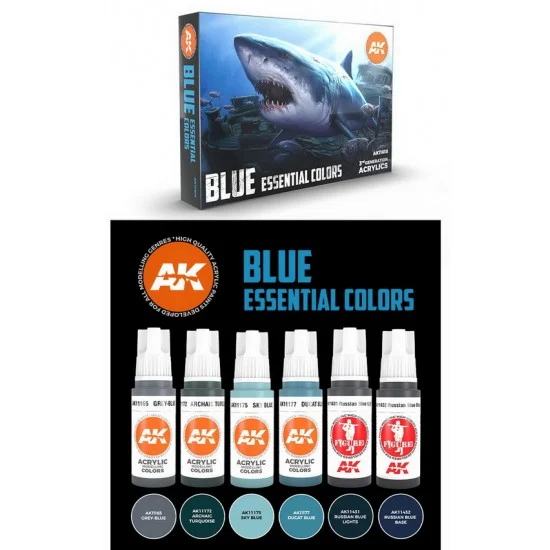AK Interactive AK-11618 Acrylic Paint (3rd Generation) Set - Blue Essential Colours (6x 17ml)