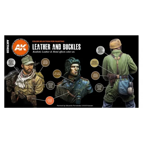 AK Interactive AK-11620 Acrylic Paint (3rd Generation) Set for Figures - Leather and Buckles 3G (6x 17ml)