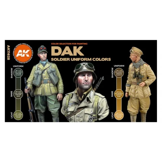 AK Interactive AK-11628 Acrylic Paint (3rd Generation) Set for Figures - Dak Soldier Uniform Colours 3G (6x 17ml)