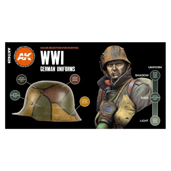 AK Interactive AK-11629 Acrylic Paint (3rd Generation) Set for Figures - WWI German Uniform 3G (6x 17ml)
